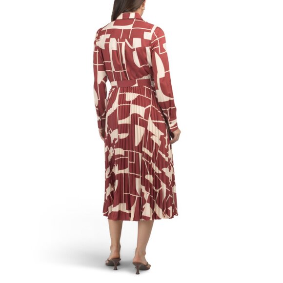 MAGGY LONDON Rust Multi Accordion Pleated Midi Shirt Dress - Picture 2 of 2